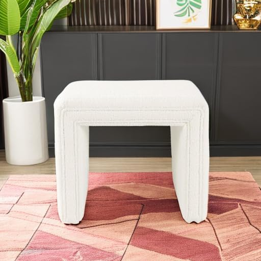 HomePop 19" Modern Channel Tufted Ottoman - Cream Boucle