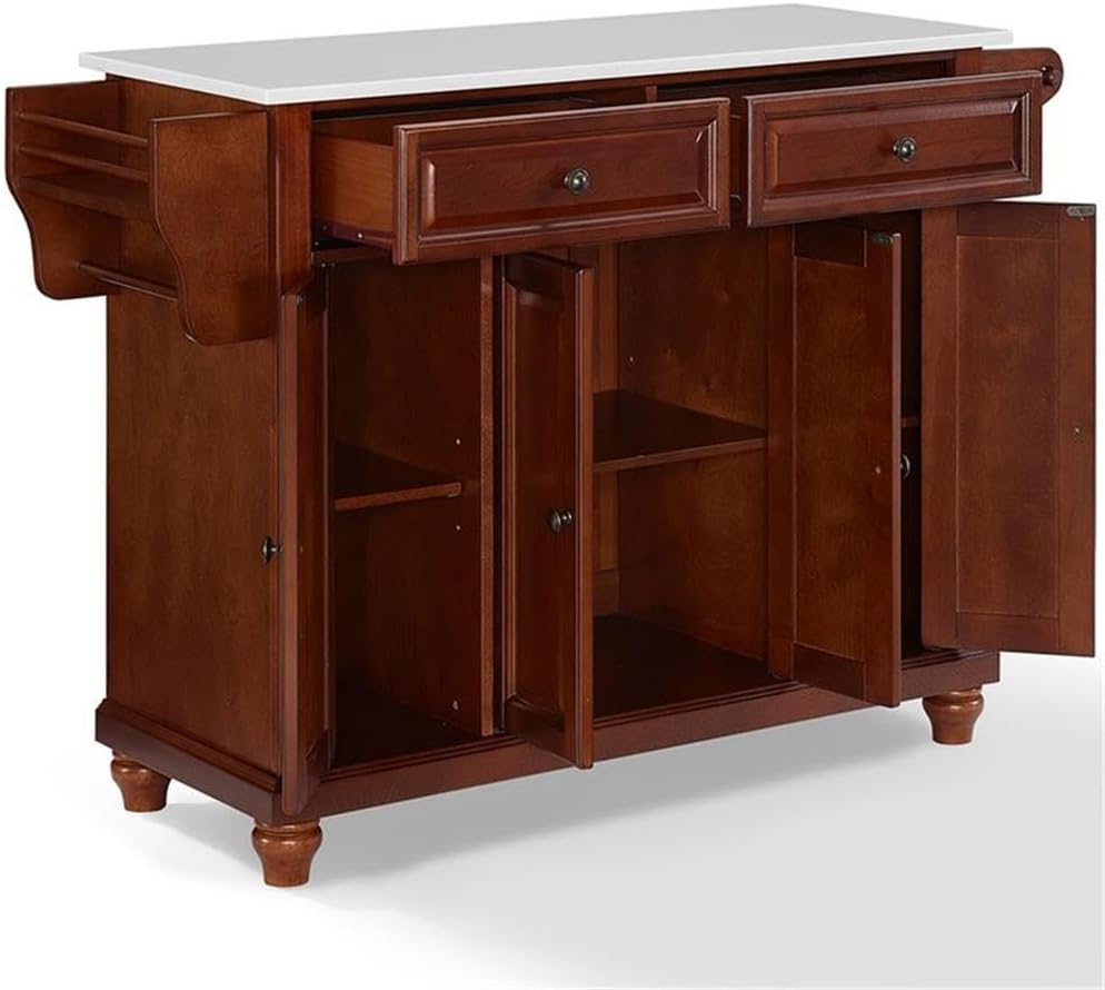 Pemberly Row Modern Wood Granite Top Kitchen Island in Mahogany