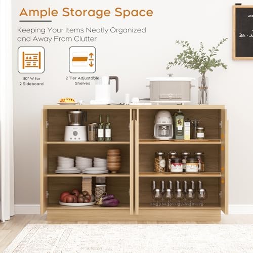 Yechen 55" Fluted Sideboard Buffet Cabinet with Storage, Credenza, Natural