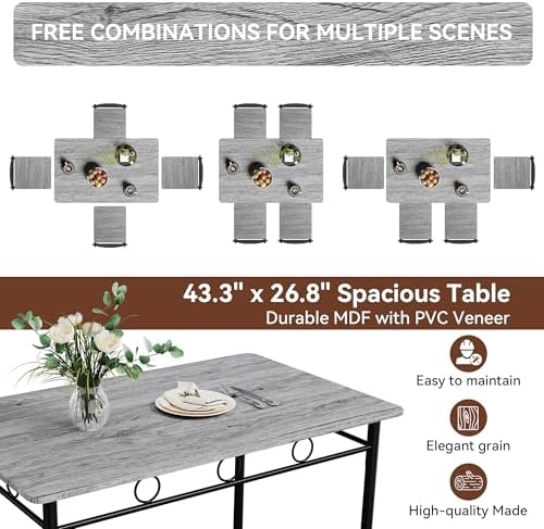 Vipbear Kitchen Dining Table Set for 4, 5-Piece Kitchen Table Set,Dining Room...