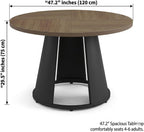 HIPIHOM 47.2” Round Dining Table Set for 4 Modern Wood Table with 4 Upholstered Leather Chairs, Metal Pedestal Base, Space-Saving Kitchen & Dining Furniture for Small Apartments and Compact Spaces