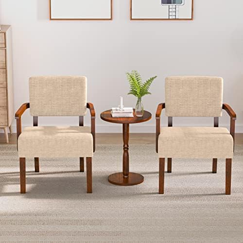 FAGAGA Accent Chairs Set of 2, 2 Solid Wood Armchairs with Side Table | Livin...