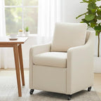 Rolled Dining Chair with Casters, Upholstered Modern Rolling Armchair with Wheels for Kitchen (1, Fabric Beige)