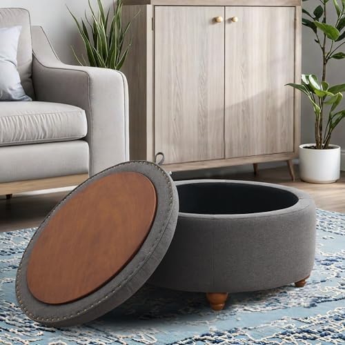 24'' Round Ottoman Coffee Table with Storage, Upholstered Tufted Otto...