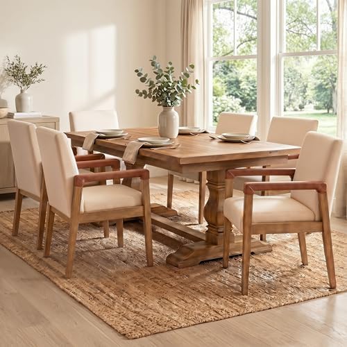 Mid Century Modern Dining Chairs Set of 6, Linen Fabric Upholstered Kitchen C...