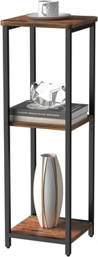 10" Wide Square Drink Table with Adjustable Feet - 3-Tier Small Side Table for Apartments, Balcony & Office | Space-Saving, Lightweight & Multi-Functional (Plants, Books, Drinks, Brown)