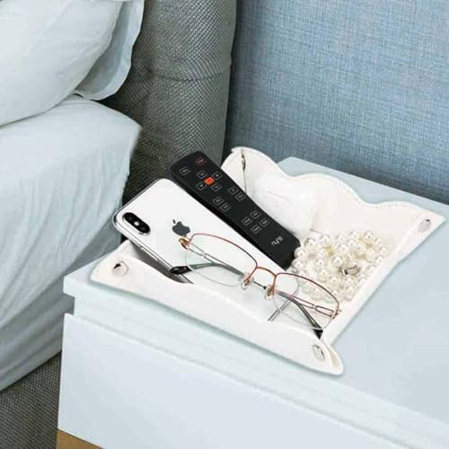 Valet Tray for Men Women 2 Pack - PU Leather Travel Catchall Tray Organizer - Desk Bedside Nightstand Storage Box for Jewelry Key Phone Remote Controller Wallet Watch Glasses Readers -White