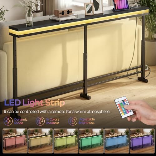 YATINEY 70.9" Behind Couch Table with LED Lights, Narrow Console Table w...