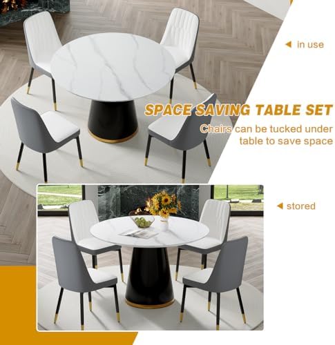 Round Dining Table Set for 4, Modern 45'' Small Dining Table for Kitc...