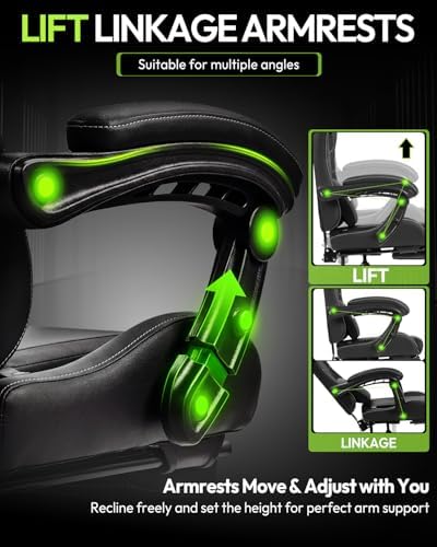 Dowinx Ergonomic Gaming Chair with Footrest & Massage Lumbar, 2D-Linkage ...