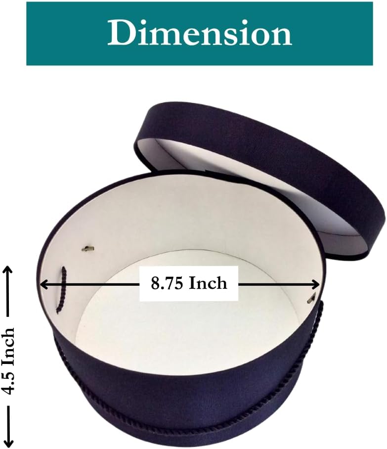 Sarah's Hat Boxes Classic Black Hat Box – 8.75" x 4.5" (Dia. x Ht.) Handmade in USA – Odorless Non-Toxic Adhesive, Cording Handle – Premium Storage for Hats & Accessories