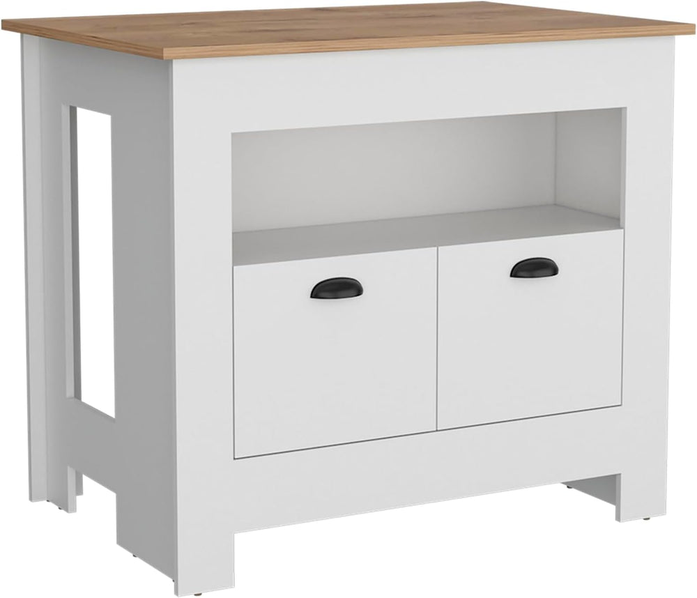 Kitchen Island Two Door Cabinet and Shelf in Multicolor | Includes two cabine...