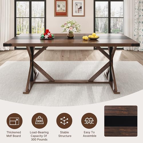 Hlivelood 71 Inch Dining Table for 6 People, Rectangular Kitchen Farmhouse Ta...