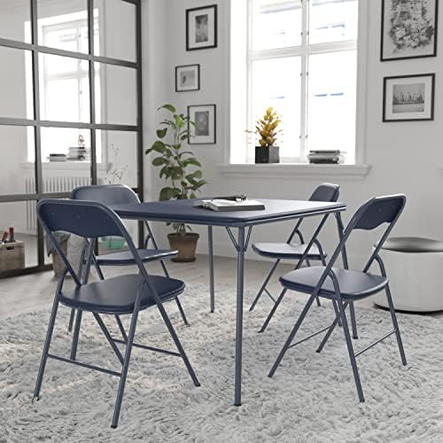 Flash Furniture Madison 5-Piece Folding Card Table and Chair Set, Navy
