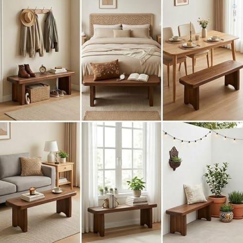 Entryway Bench, 24" to 59" Solid Wood Bench, Wooden Shoe Bench for ...
