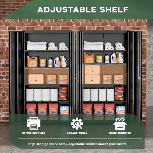 Greenvelly Metal Storage Cabinet, 72" Steel Garage Cabinet with Doors an...