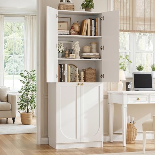 Cyclysio 80" Storage Cabinet, Tall Arched Bookcase with 4 Soft Close Doors