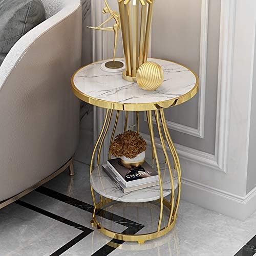 Telephone Table, Nordic Modern 2-Tier Side Table Living Room Marble Round Tel...