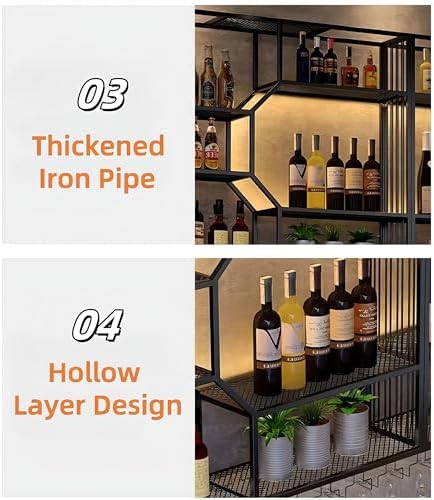 71 Inch Metal Wall-Mounted Wine Rack & Liquor Shelf, 5-Tier Large Bar She...