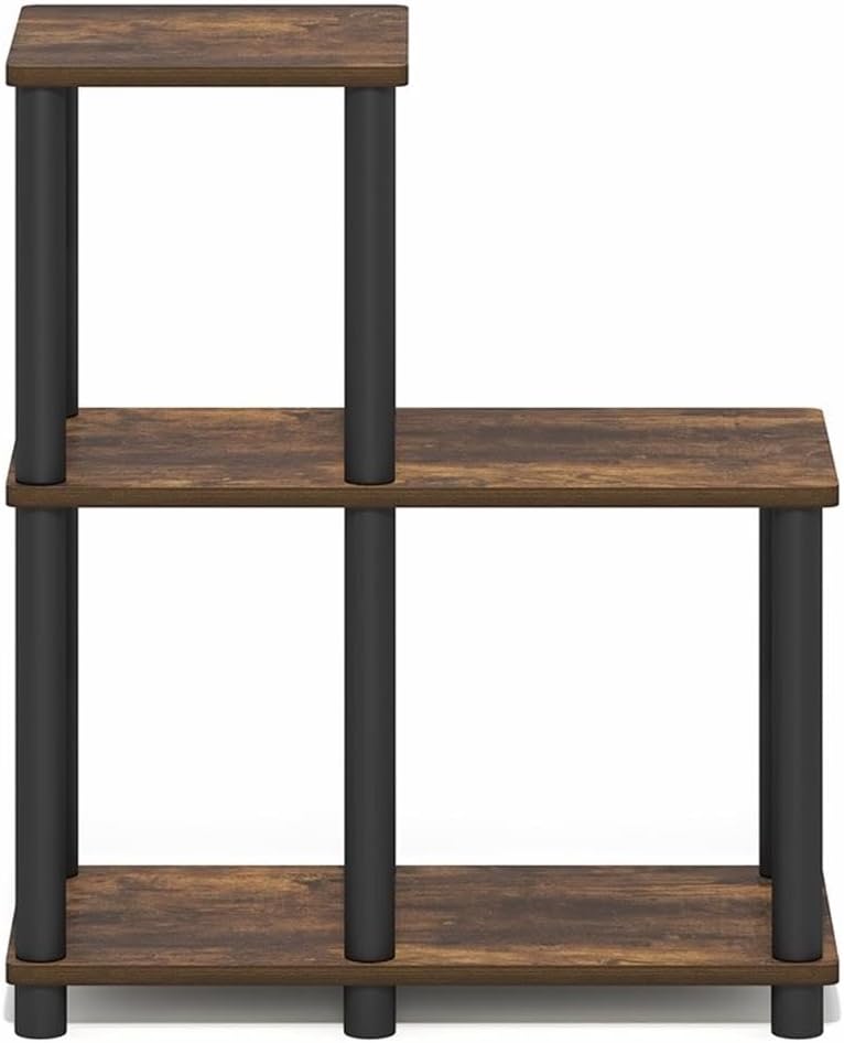 Pemberly Row 3-Tier Ladder Corner Bookshelf, Amber Pine Finish, Open Frame, Compact 9.4 x 18.9 x 19.9 in, 80 lbs Capacity, Contemporary Storage for Living Room or Home Office