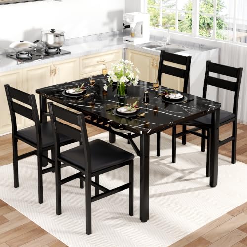 Hooseng 5 Piece Dining Table Set for 4, Modern Kitchen Table with Storage Rac...