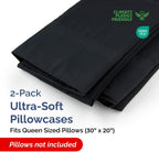 Queen Pillow Cases - 2 Pack - Super Soft Pillowcase Covers - Envelope Enclosure - Hotel Quality Pillow Protectors - Wrinkle Free, Fade, Shrink & Stain Resistant - Machine Washable - 20" x 30" (Black)