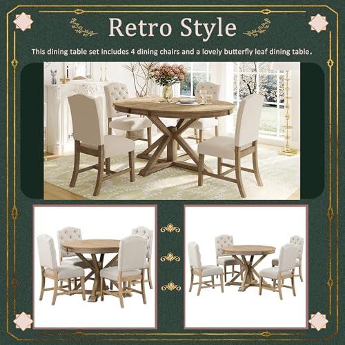 LUMISOL 5 Peice Round Dining Table Set for 4, Farmhouse Kitchen Table Set wit...