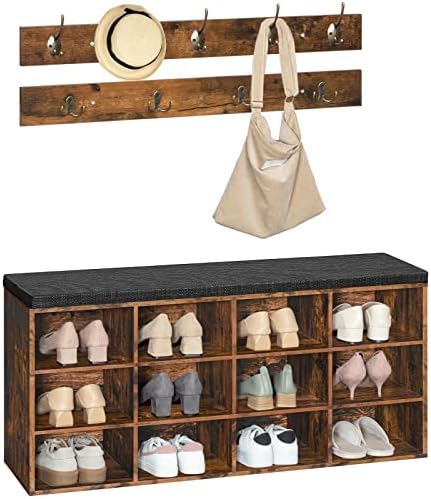 HOOBRO Shoe Storage Bench with Cushion, 39.4" L Entryway Bench with 12 C...