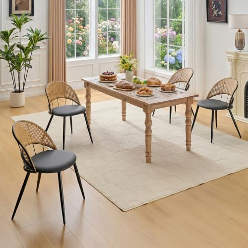 Black Rattan Dining Chairs Set of 4, Dining Room Chairs for Kitchen