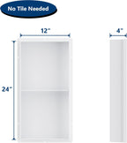 Stainless Steel Shower Niche 12" X 24", No Tile Needed Wall Niche with Double Shelves, Recessed Shower Shelf for Bathroom Storage, Matte White