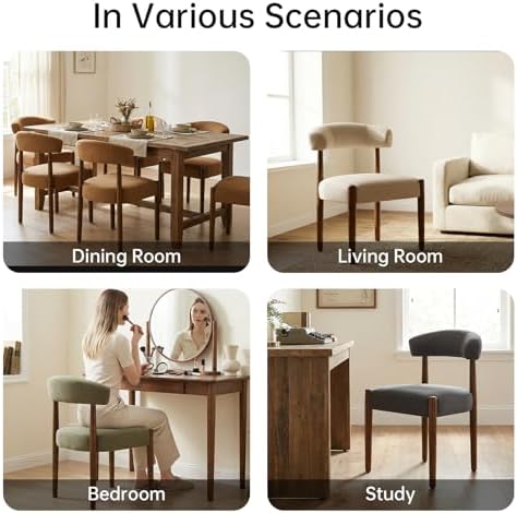 VKNOW Wooden Dining Chairs Set of 6 with Walnut Wood Legs and Curved Back | M...