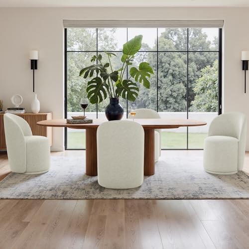 360° Swivel Dining Chair, Fabric Barrel Accent Chair, Beige | Modern Upholste...