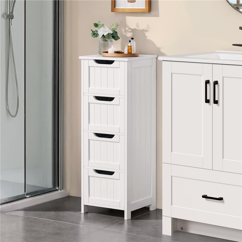 Yaheetech Bathroom Storage Cabinet, 12" W Slim 4-Drawer Design, White | ...