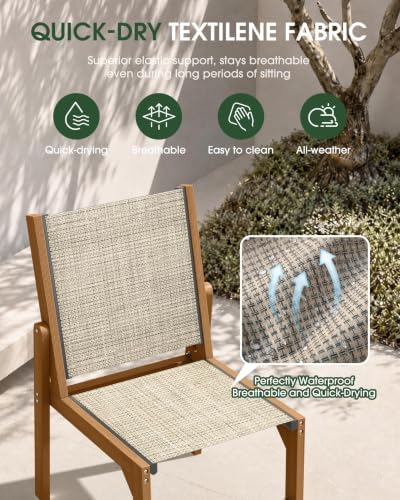 HDPE Outdoor Dining Set, Patio Table and 4 Stackable Armless Chairs, Teak