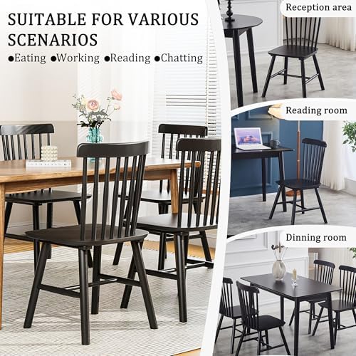 Dining Chairs Set of 8, Farmhouse Solid Wood Windsor Kitchen Chairs Set with ...