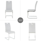 7 Piece Modern Dining Table Set of 6, 47" Tempered Glass Round Dining Tables and 6 Leather Gray Dining Chairs, 47 inch Kitchen Tables with Silver Chrome Metal Base, Small Dining Table Set