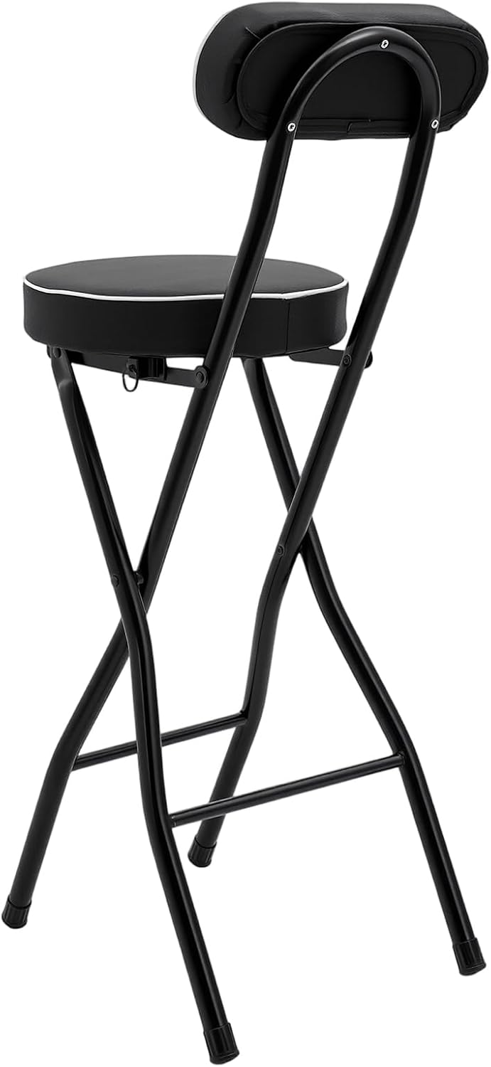 2PCS Folding Bar Stool with Backrest,25.6 in Tall Cushioned Leather Padded Po...