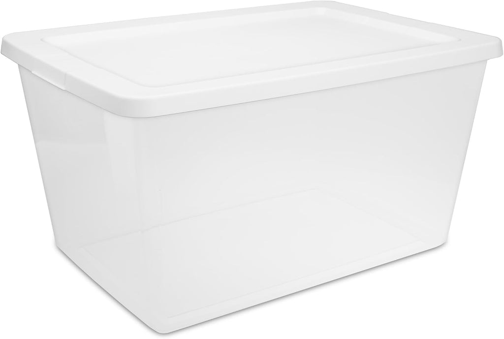 2-Pack 58 Quart Clear Storage Bins with Snap-On White Lids, Stackable Plastic Containers for Home Organization, Closet, Bedroom, Garage Storagea