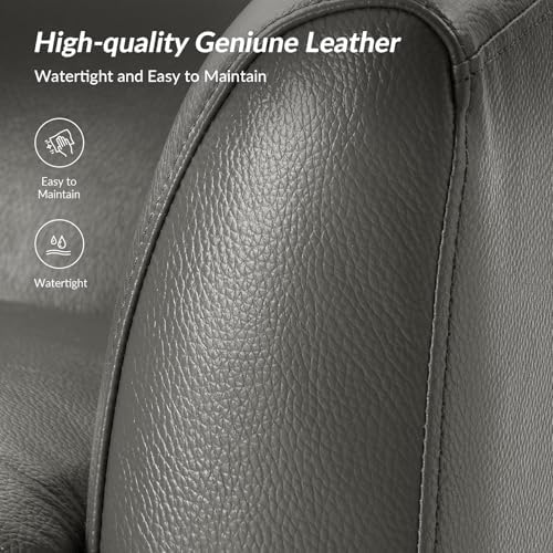 HULALA HOME Genuine Leather Swivel Barrel Chair with Solid Wood Base, Grey | Transitional Round Swivel Accent Chair with Flared Armrests, No Assembly Required, for Living Room Bedroom Reading Relaxation