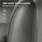 HULALA HOME Genuine Leather Swivel Barrel Chair with Solid Wood Base, Grey | Transitional Round Swivel Accent Chair with Flared Armrests, No Assembly Required, for Living Room Bedroom Reading Relaxation