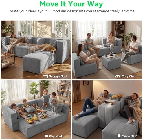 MONVANE U Shaped Sectional Couch Oversized, Chenille, Light Gray | 6-Seat Sec...
