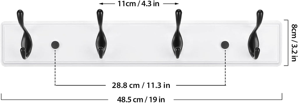 Wooden Coat Rack, Wall-Mounted Organizer for Closet, Entryway, Hallway, Foyer, Bedroom, Heavy Duty Double Hooks for Hanging Towels, Bags, Hats, Jackets, Key (WhiteBlack, 4 Hooks)