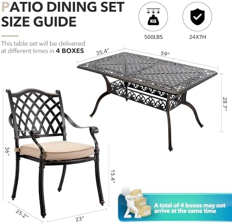 𝗔𝗶𝗹𝗶𝘀𝗺𝗮𝗶𝗹 7 Piece Outdoor Dining Set Cast Aluminum Retro Patio Dining Set for...