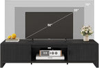 FATORRI TV Stand for 75/65/55 Inch TVs, Mid Century Modern Entertainment Center with Storage, Wooden Television Media Console Cabinet with Fluted-Door for Living Room, Bedroom (63 Inch W, Black)