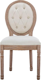 Nrizc French Country Dining Chairs Set of 4, Farmhouse Dining Chairs with Round Button Back, Solid Wood Legs, French Dining Chairs for Kitchen/Bedroom/Dining Room, Beige(button)