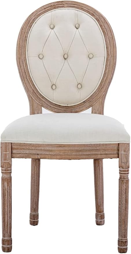 Nrizc French Country Dining Chairs Set of 4, Farmhouse Dining Chairs with Round Button Back, Solid Wood Legs, French Dining Chairs for Kitchen/Bedroom/Dining Room, Beige(button)
