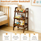 3 Tier Wood Ladder Shelf with Edges Small Bookshelf Freestanding Open Storage Rack Modern Planter Stand for Living Room, Bedroom, Office
