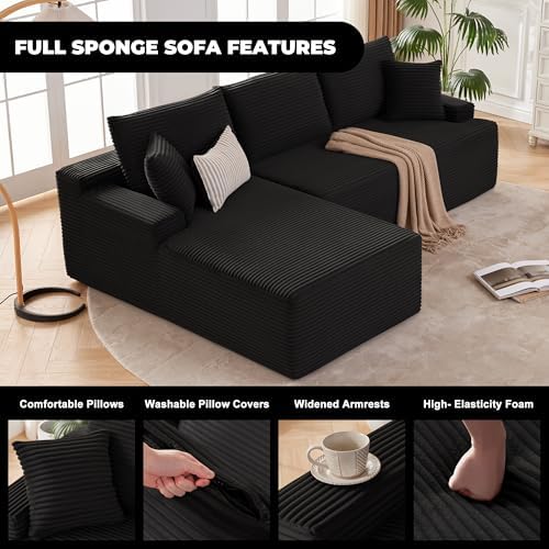 Mangodan Cloud Sectional Sofa, Couch for Living Room, Black | L Shaped Modula...