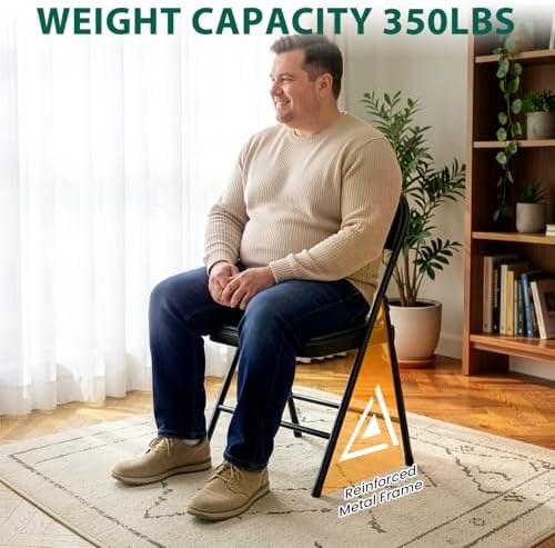 Folding Chairs 4 Pack,350 lbs Heavy Duty Metal Frame Folding Chairs with PU L...