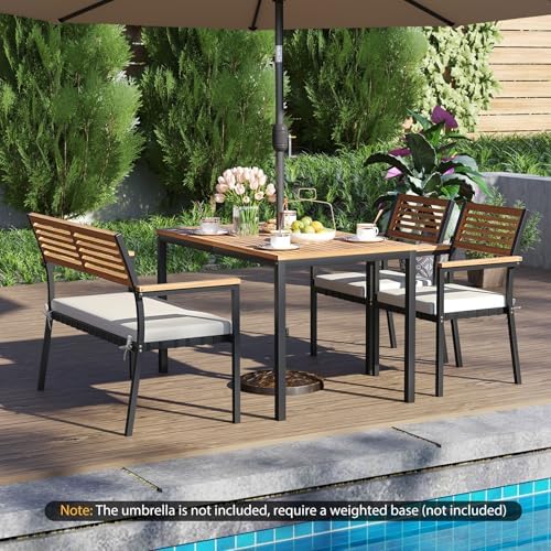 Tangkula 4 Piece Acacia Wood Outdoor Dining Set with 2 Stackable Armchairs